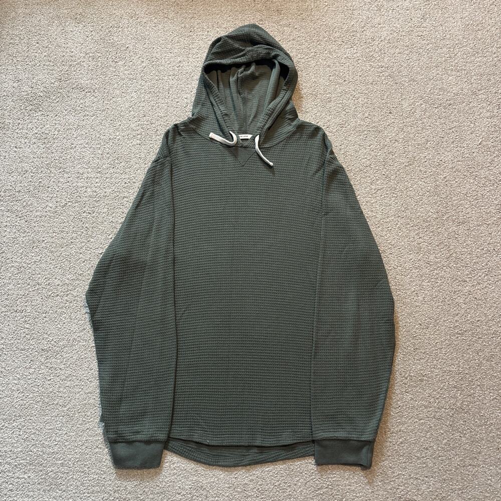 Marine Layer Mens Thyme Green Box Waffle Knit Classic Pullover Hoodie Size XL
